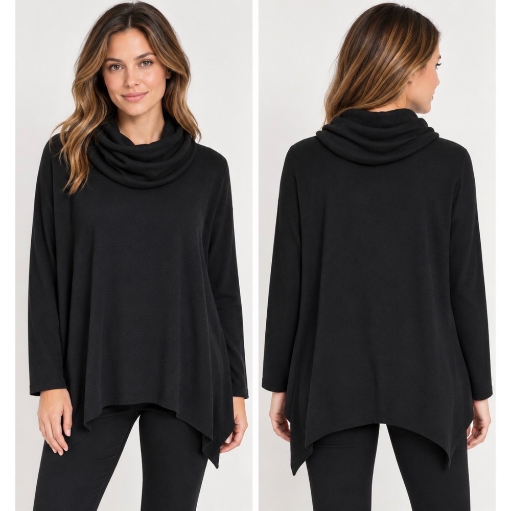 Alice + Olivia Base Black Wool Cashmere Cowl Neck Draped Sweater Tunic Large L